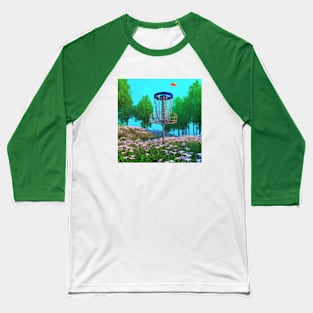 Disc Golf in a Field of Flowers Baseball T-Shirt